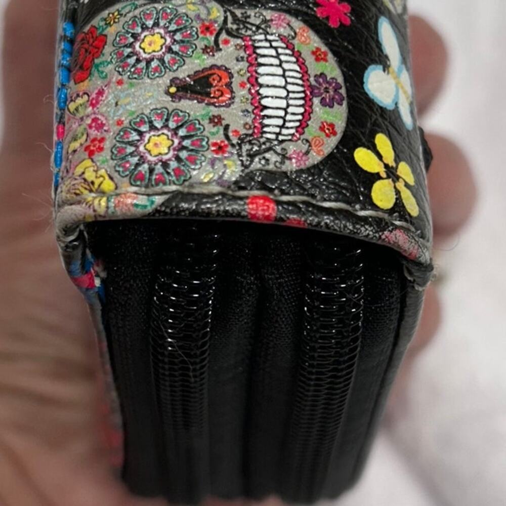 Sugar Skull Floral Zip-Around Wristlet Clutch – Boho Goth Style - Picture 12 of 12